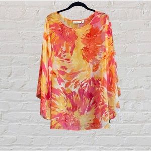 Susan Graver Chiffon Bateau Neck Tunic/Trumpet Sleeves